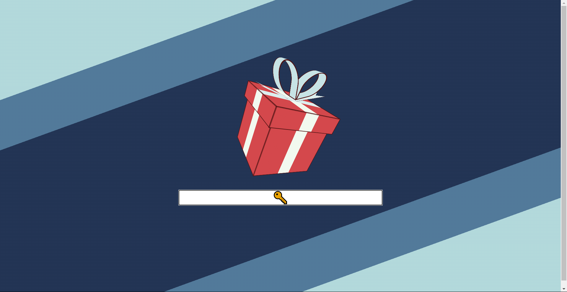 A rotating wrapped gift box with a text field below it prompting for a password.
