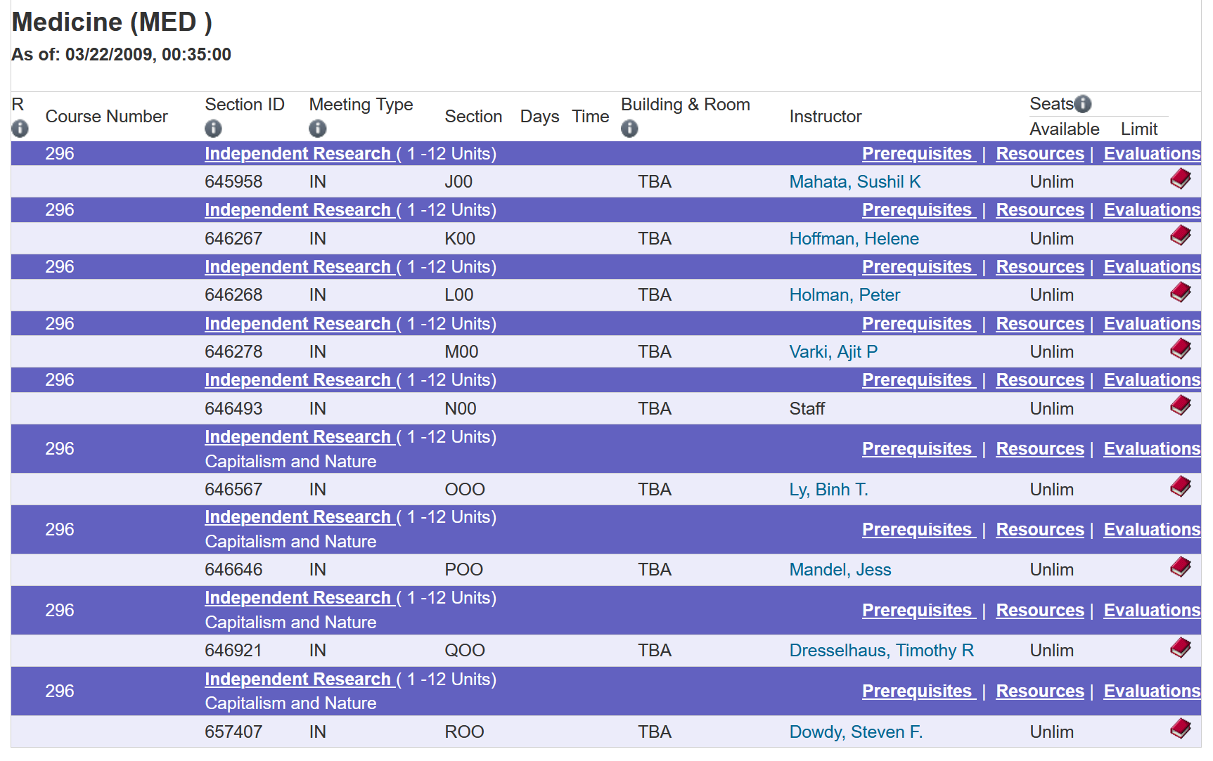 MED 296 has sections J00, K00, L00, M00, N00, OOO, POO, QOO, ROO