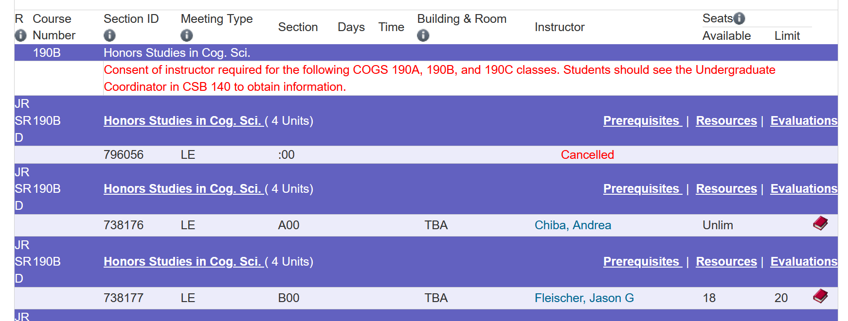 Sections :00 (cancelled), A00, B00