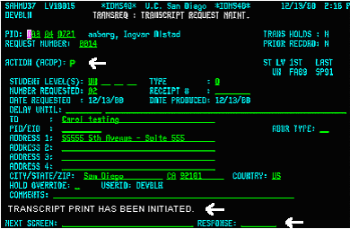 A terminal-looking interface with bright cyan and green text on a black background. Arrows point at various lines on the screen.